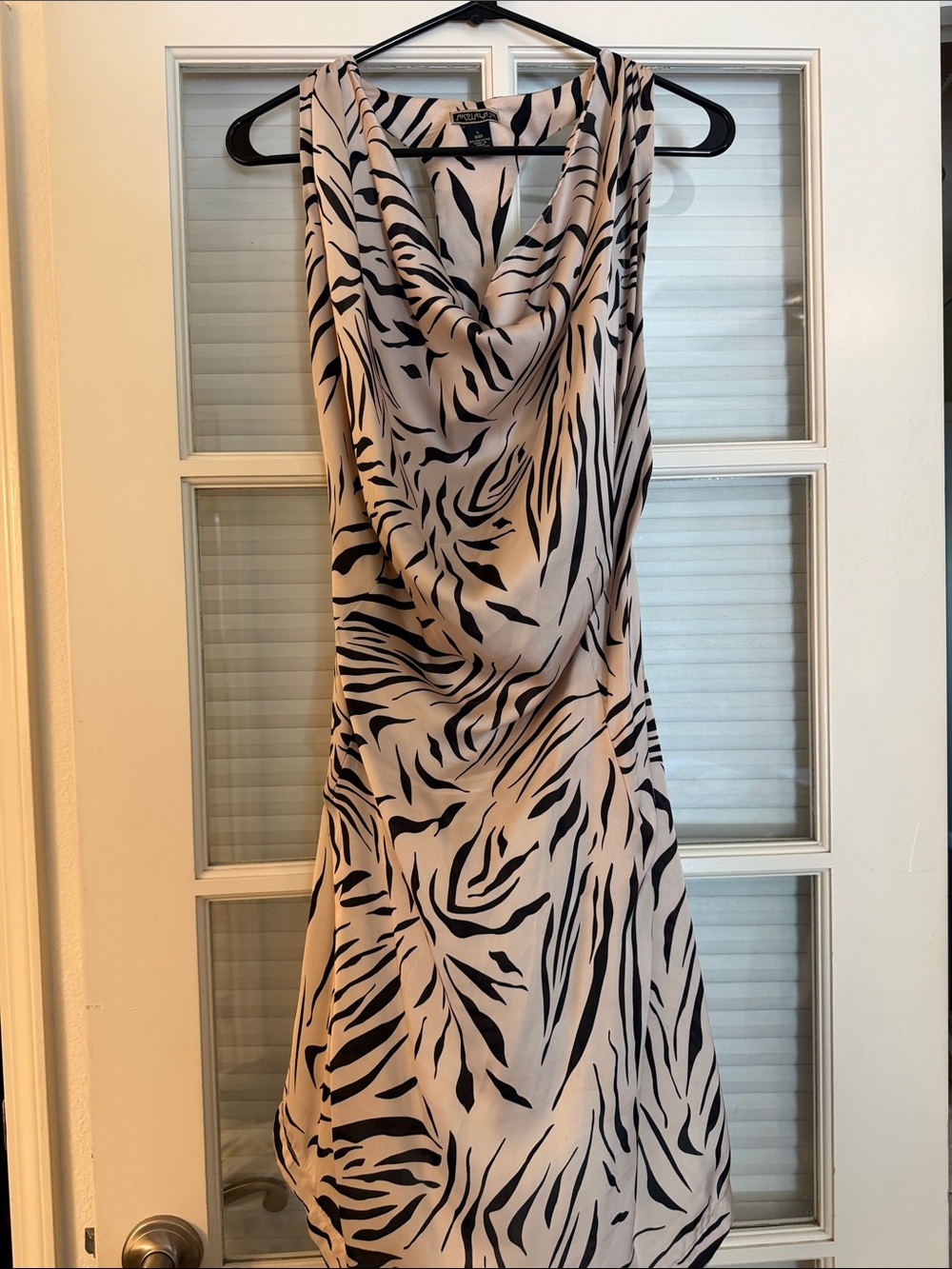 ARULA Beige and Black Zebra-Print Cowl Neck Midi Dress
